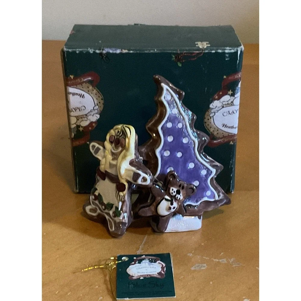 Set Of 3 Blue Sky By Clayworks Heather‎ Goldminc Gingerman Christmas Collection